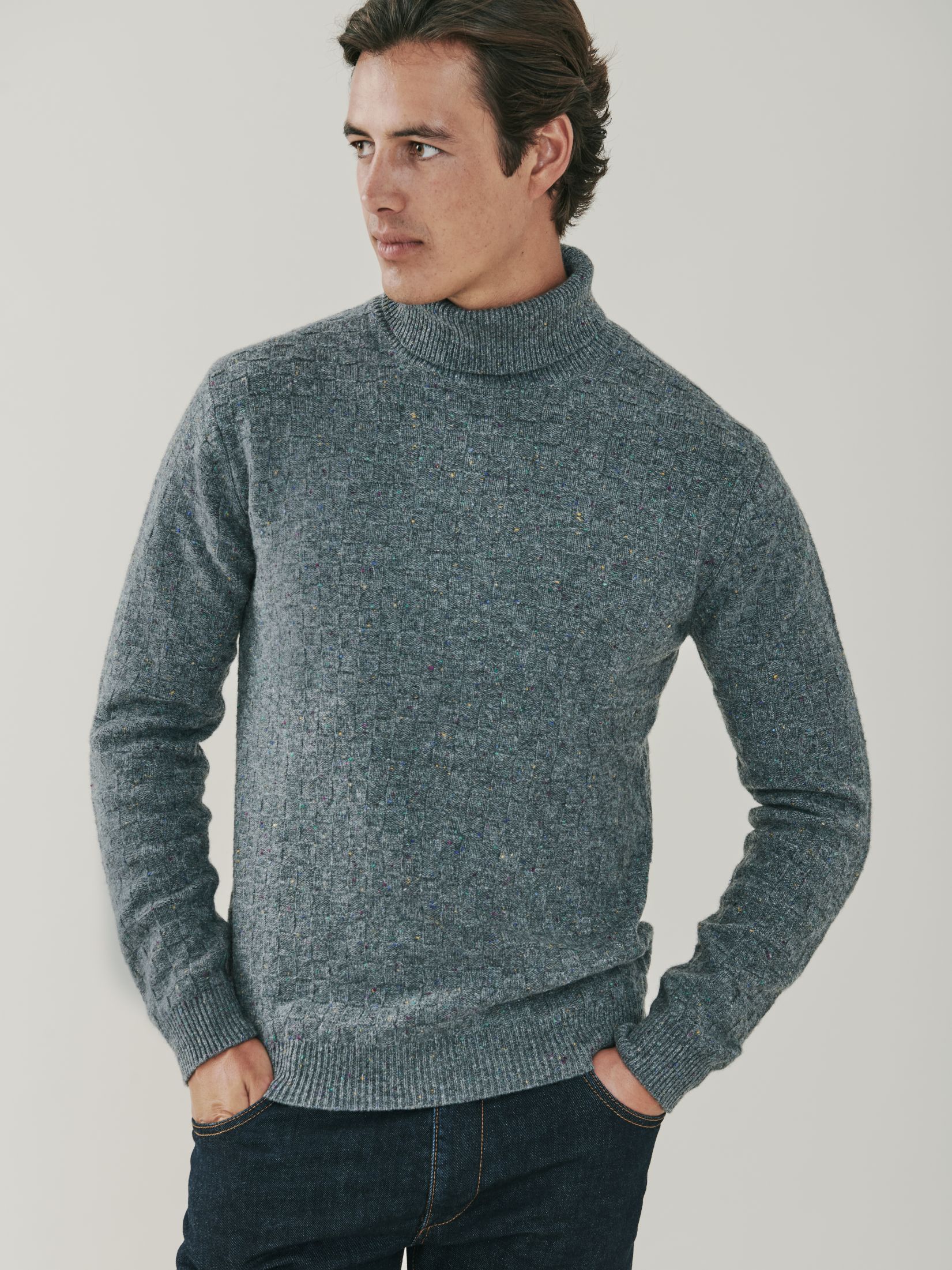 Jackson | Pure Textured Cashmere Roll Neck Sweater | Mr Quintessential