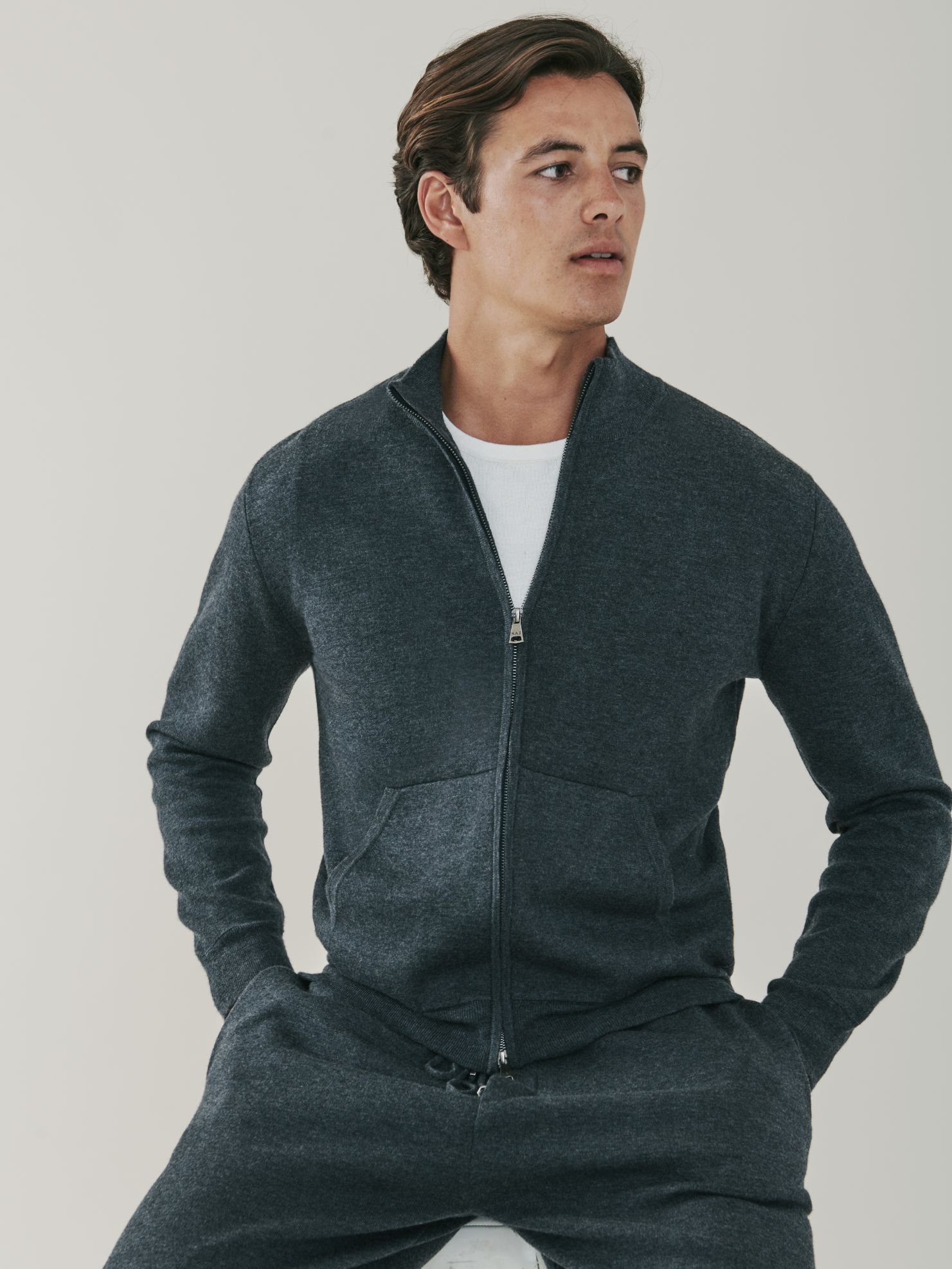 Cooper | Mens Cashmere Zip Up Sweater Grey | MrQuintessential