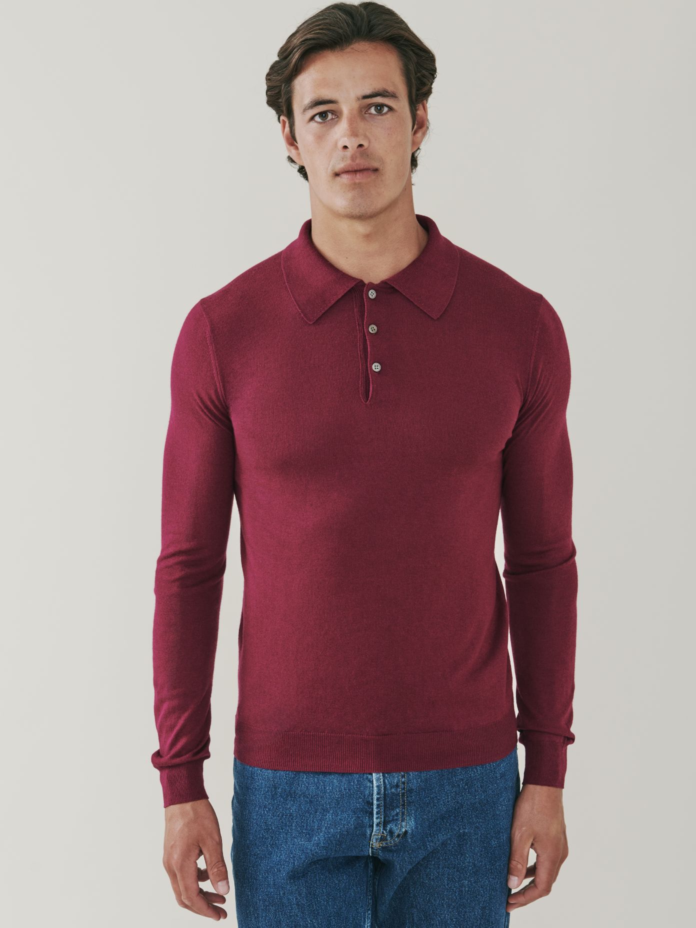 Mens Cashmere and Silk Blend luxury long sleeve polo shirt