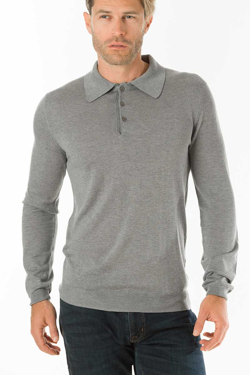 Mens: Cashmere and Silk Blend luxury long sleeve polo shirt | MrQ